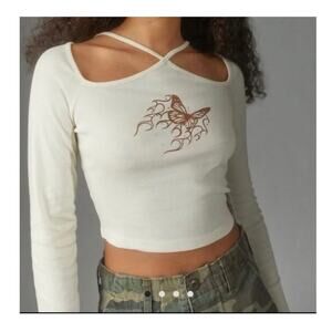 Urban Outfitters Cropped Butterfly Top Y2K Retro Boho Large